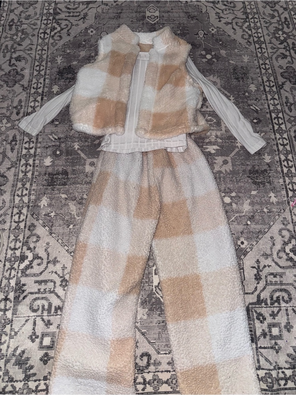 Cozy Neutral Plaid Kids Set - Vest & Pants